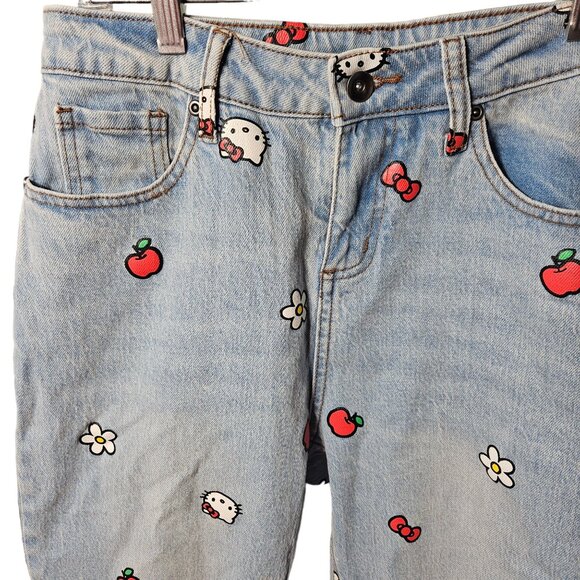 Hello Kitty Womens Embroidered Jeans With Apple & Flower Design Size M Light Blu - Picture 2 of 5